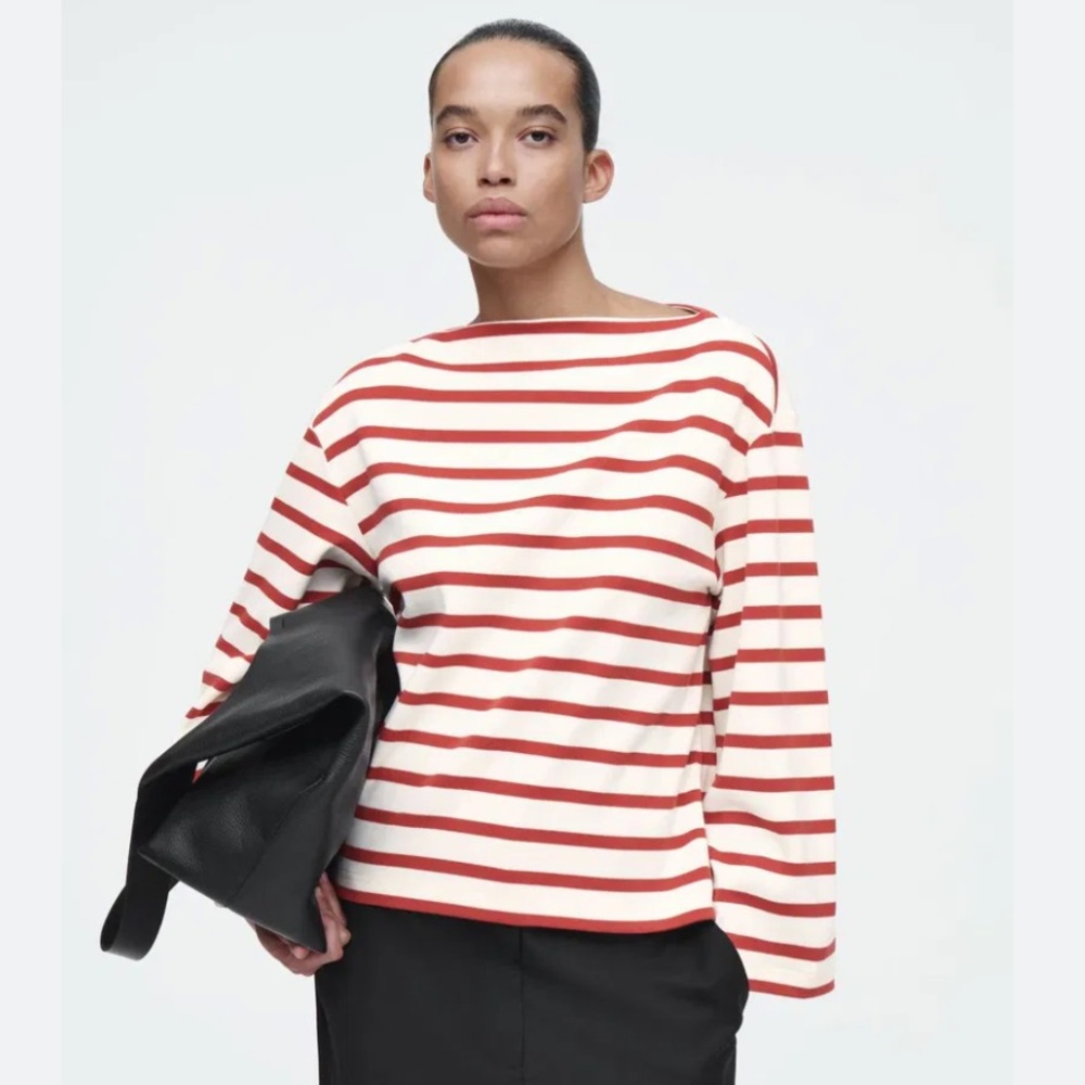 Cos Boatneck Red Stripe Top
